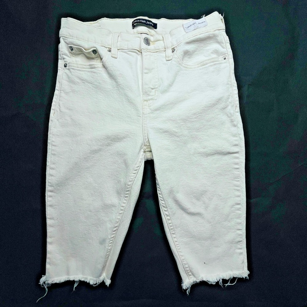 Calvin Klein Jeans Womens 8P 29 White Denim Cutoff Shorts Raw Hem Minimalist
